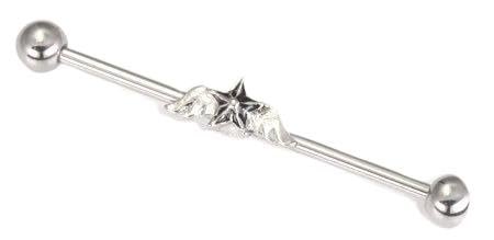 316L Surgical 14g 1 1/2" Angel Wing Star Industrial bar Ear Barbell Piercing Jewelry Body Accentz&reg; jewelry sold individually