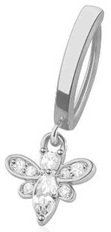 316L Surgical Steel Belly Ring, Multi CZ Bee Rail Clicker, Clear, 14GA, 3/8" Length