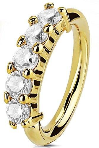 Nose Ring 20g 6mm Stainless Steel Nose Stud Hoop 5 CZ Lined ''L'' Bend