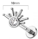 Surgical Steel Starburst Crystal Labret Stud, 18GA 1.0MM, 5/16 Inch Push-In Threadless Body Piercing Jewelry