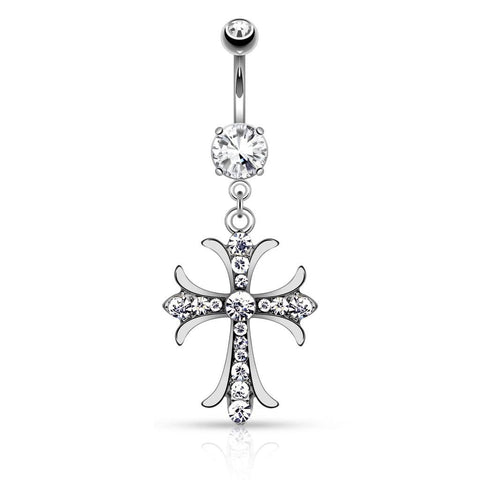 Body Accentz Belly Button Ring Celtic Cross with Paved Gems Dangle Navel Ring