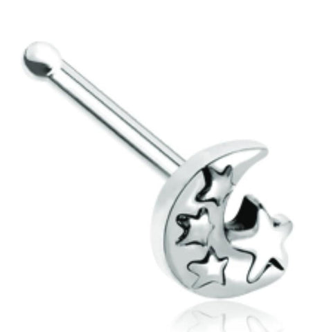 Nose Ring Grand Lunar Moon Star Stud 20g Bone