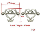 Body Accentz Nipple Shield Rings Barbell Barbells Entwined Snake Heart Sold as a Pair