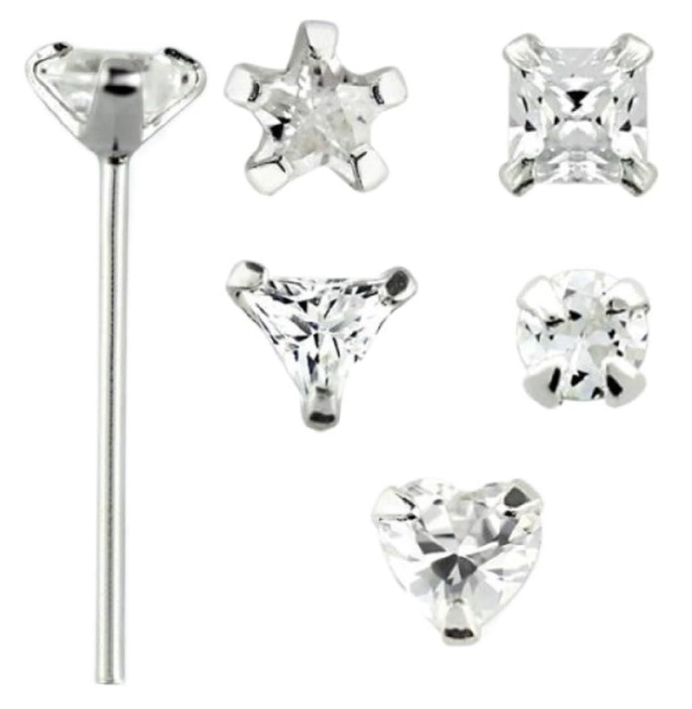 Body Accentz Nose Ring Stud sterling silver self bending prong setting clear CZ Heart Star Solitaire lot of 5