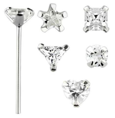 Body Accentz Nose Ring Stud sterling silver self bending prong setting clear CZ Heart Star Solitaire lot of 5
