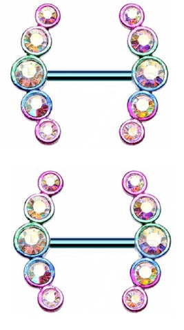 Body Accentz Nipple Rings Colorline Sparkle Ray Multi-Gem Sold as a Pair