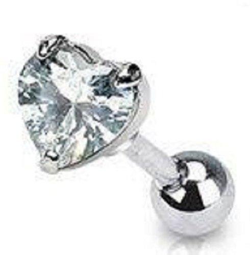 316L Surgical Steel 5mm Heart CZ Tragus/Cartilage Piercing Stud... - red