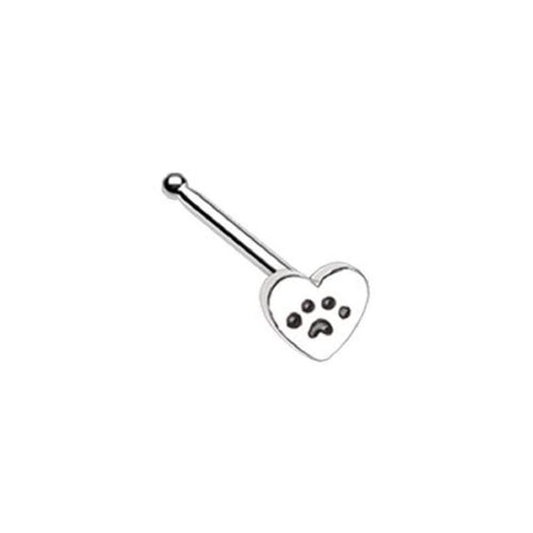 Body Accentz Nose Ring Pawprint Paw Stud 20g Silvertone Heart