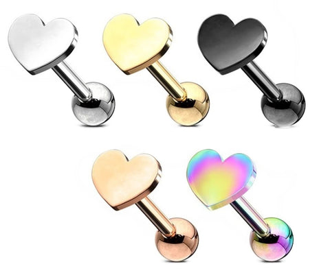 Body Accentz Helix Tragus Earrings 16G Steel Heart Internally Threaded Labret Monroe Lip Ring [5 colors]