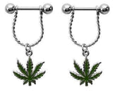 Body Accentz Nipple Ring Bars 14g Forward Facing Pot Leaf Nipple Barbell Marijuana