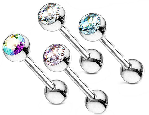 Tongue Ring 316L Surgical 4 Pcs Value Pack of Assorted 316L Surgical Steel Barbell with Gem Ball 14 gauge 5/8" 6mm Body Accentz&reg;