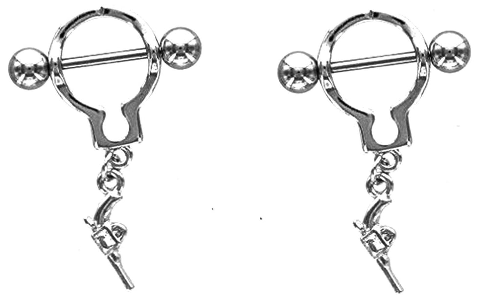 Body Accentz Nipple Shield Rings Barbell Barbells Hand Cuff Gun Sold as a Pair 14 Gauge