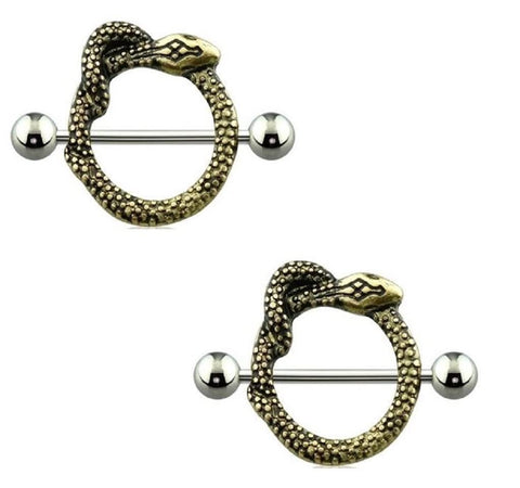 Nipple Ring Bars Snake Body Jewelry Pair 14 Gauge Shield