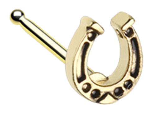 Body Accentz Nose Ring Golden Good Luck Horseshoe Nose Stud Ring Stud 20g