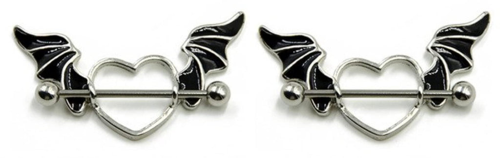 Body Accentz Nipple Shield Barbell Rings 14 Gauge Batwing Stainless Steel - Pair (5/8" Bar)