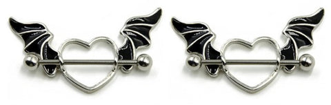 Body Accentz Nipple Shield Barbell Rings 14 Gauge Batwing Stainless Steel - Pair (5/8" Bar)