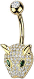 316L Surgical Steel Pave CZ Leopard Belly Button Ring 14G