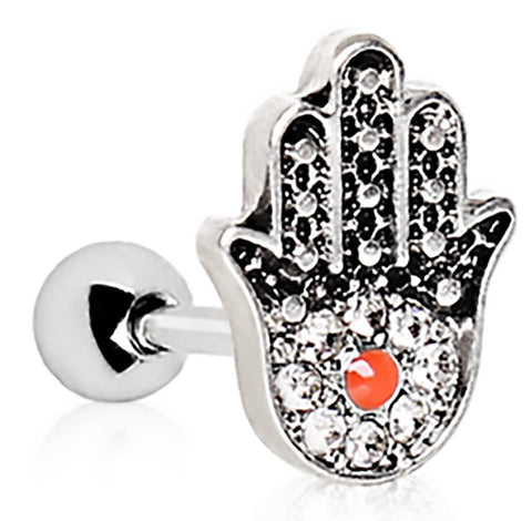 Body Accentz Tragus 316L Stainless Steel Jeweled Hamsa Hand Cartilage Earring 1pc