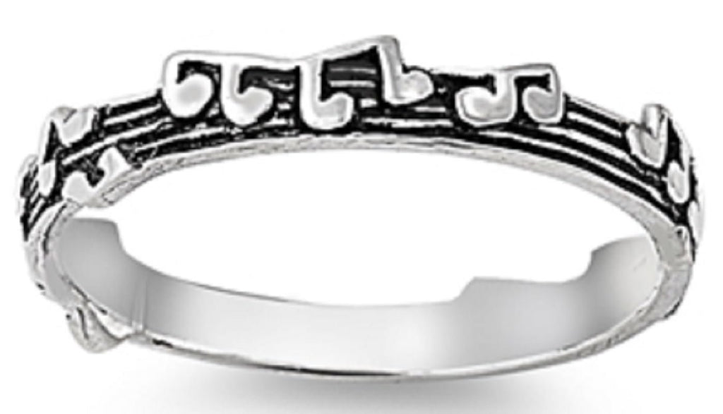 Sterling Silver Ring - Music Notes 3mm band Rings size 4