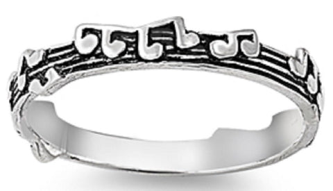 Sterling Silver Ring - Music Notes 3mm band Rings size 4