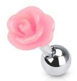 316L Surgical Steel Tragus Barbell wtih Acylic Rose Top 16g 1/4"