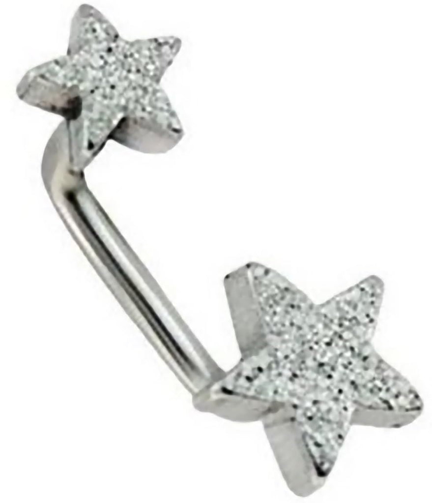 Body Accentz Double Star Eyebrow Ring, Silver, Stainless Steel, 16 Gauge, 5/16 Inch Bar, Surgical Steel Body Piercing Jewelry