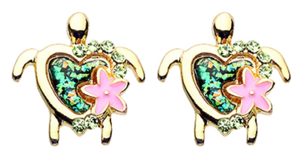 Body Accentz Earrings Ring Golden Kauai Flower Turtle Ear Stud Earrings Sold as a Pair