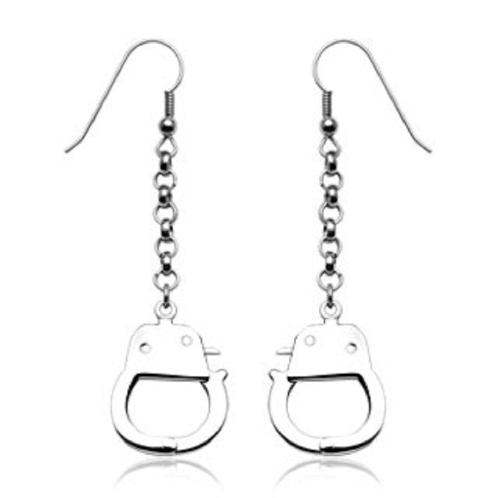 316L Hook Earrings with Dangling Handcuffs(Sold in Pairs) ON FRENCH WIRES