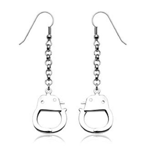 316L Hook Earrings with Dangling Handcuffs(Sold in Pairs) ON FRENCH WIRES