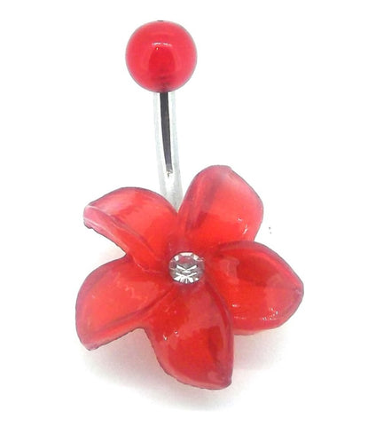 Belly Buton Ring 316L, Acrylic, Flower, Navel Rings - red