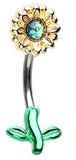 Belly Button Ring Navel Split Sun Flower 316L Sunflower Body Jewelry