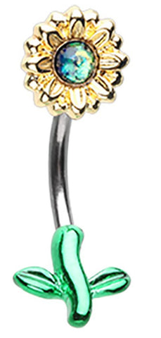 Belly Button Ring Navel Split Sun Flower 316L Sunflower Body Jewelry