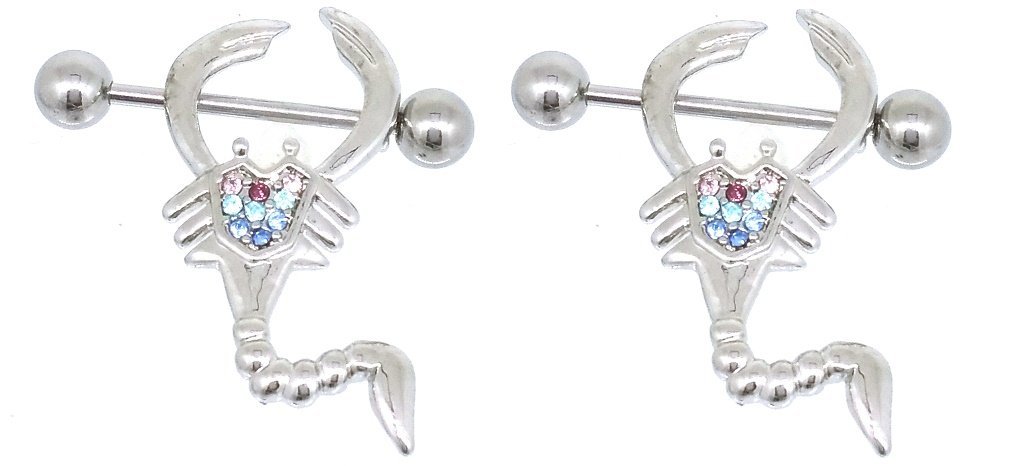 Nipple Ring Bars Scorpion CZ Body Jewelry 14g 2pcs