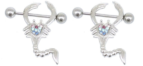 Nipple Ring Bars Scorpion CZ Body Jewelry 14g 2pcs