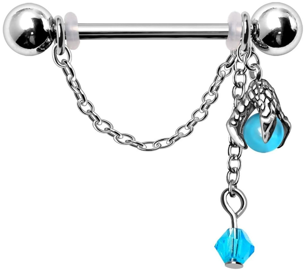 316L Stainless Steel Dragon Claw Orb Chained Nipple Shield