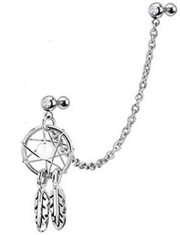 316L Surgical Steel Dangle Dream Catcher Double Cartilage/Tragus Barbell