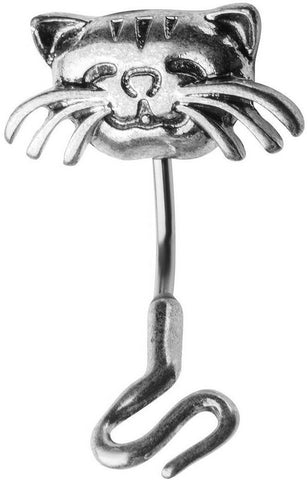 Belly Button Ring Navel Split Cat Head Tail 316L surgical steel Body Jewelry 14g
