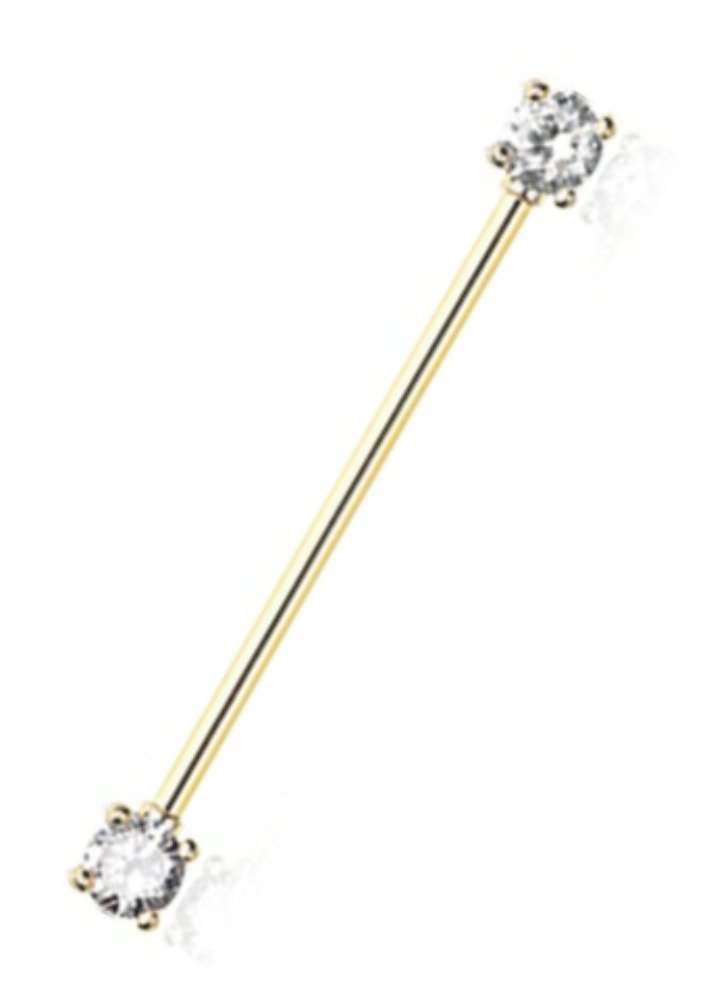 Body Accentz Industrial Barbell 316L Stainless Steel Bar Golden Dainty Sparkles 1 1/2''