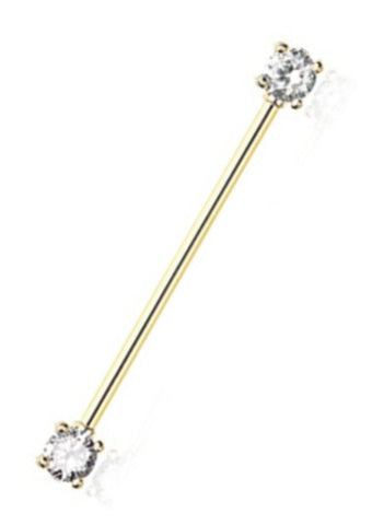 Body Accentz Industrial Barbell 316L Stainless Steel Bar Golden Dainty Sparkles 1 1/2''
