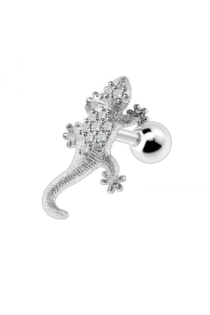 Body Accentz Tragus 316L SURGICAL STEEL CARTILAGE BARBELL WITH GEM PAVED GECKO
