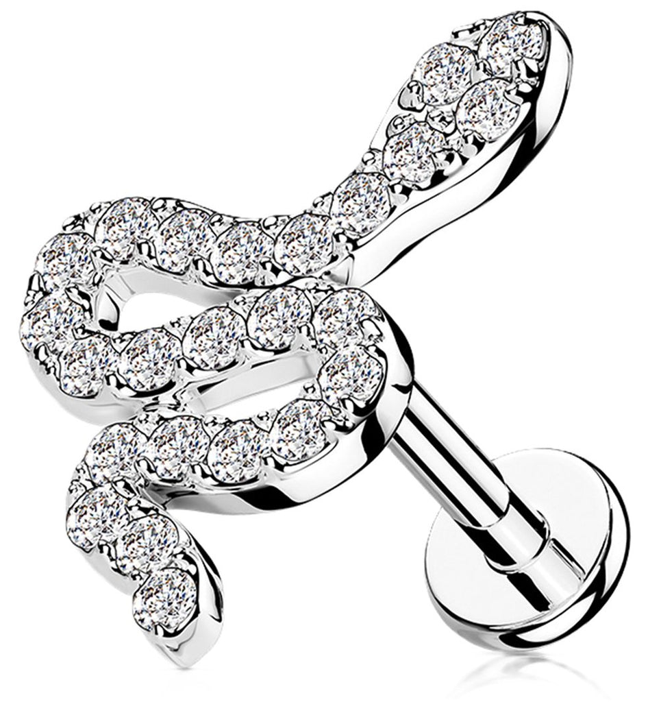 CZ Paved Snake Top Internally Threaded 316L Surgical Steel Stud Labret, Monroe, Cartilage