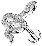 CZ Paved Snake Top Internally Threaded 316L Surgical Steel Stud Labret, Monroe, Cartilage