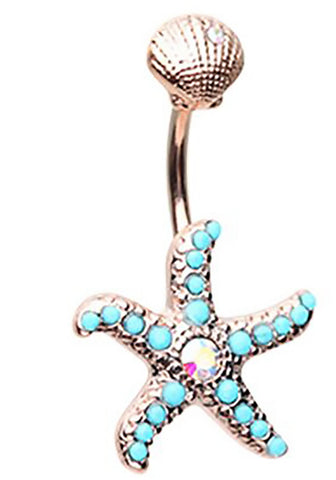 Body Accentz Belly Button Ring Rose Gold Starfish Under The Sea Navel 14 Gauge 3/8'' bar (Rose Goldtone)