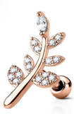 Body Accentz Tragus Paved Leaf 316L Surgical Steel Cartilage Barbell Stud Earring