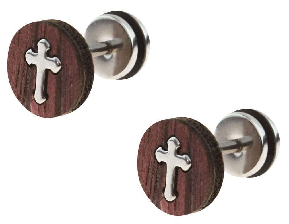Body Accentz Earrings Surgical Steel Fake Cheater plug Plug w/Cross Sold as a pair