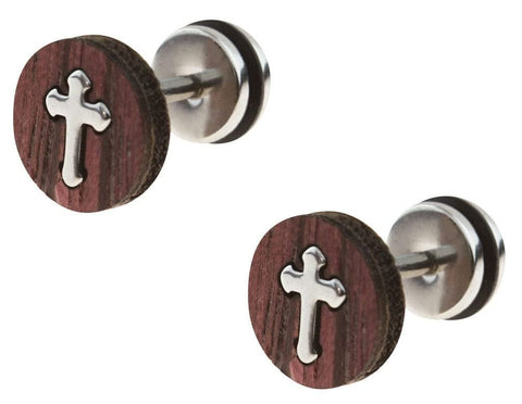 Body Accentz Earrings Surgical Steel Fake Cheater plug Plug w/Cross Sold as a pair