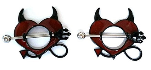 Body Accentz Nipple Ring Shield Piercing Jewelry Gothic Devil Horns Pitchfork Pair 14 gauge sold as pair CH55