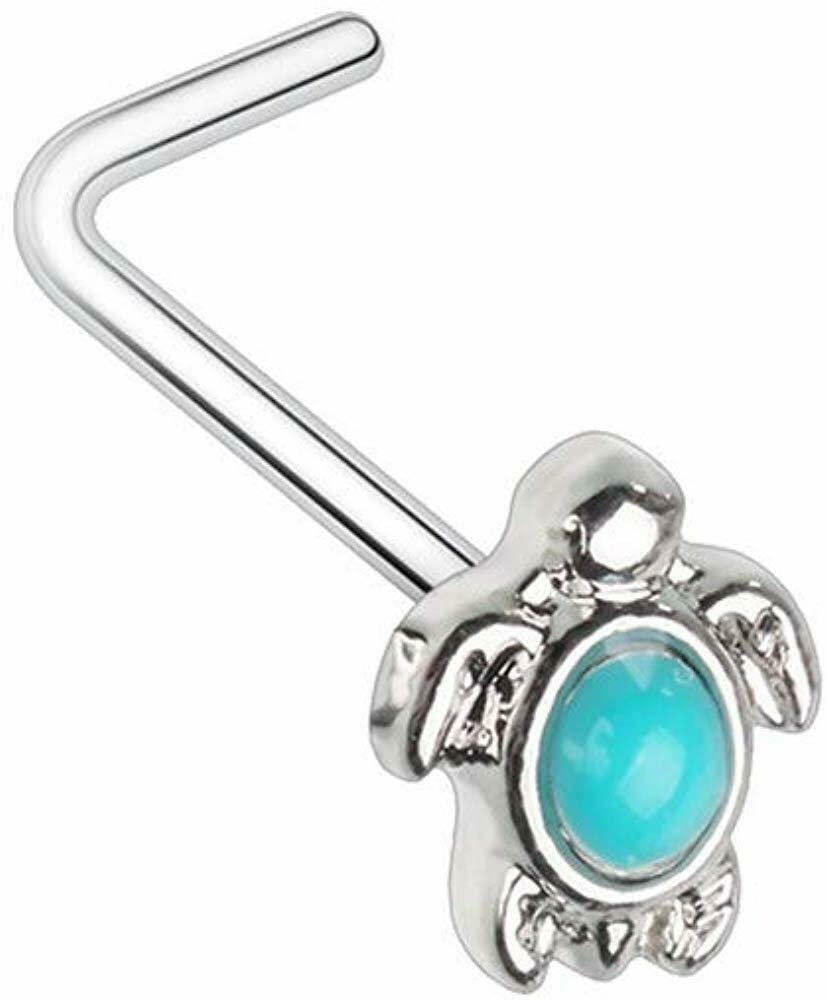 20 GA Turquoise Sea Turtle L-Shape Nose Ring 316L Surgical Stainless Steel