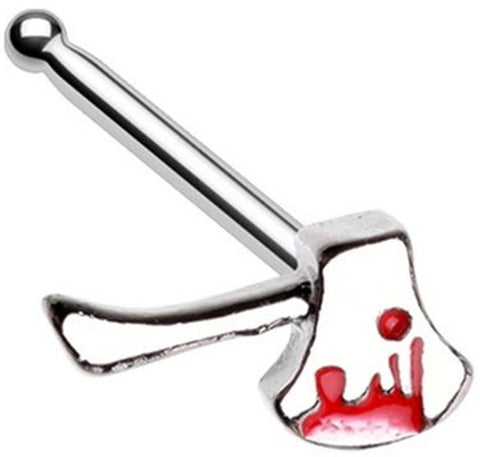 Nose Ring Stud Goth Hatchet Bloody Axe Ring top 316L Surgical Steel Bone