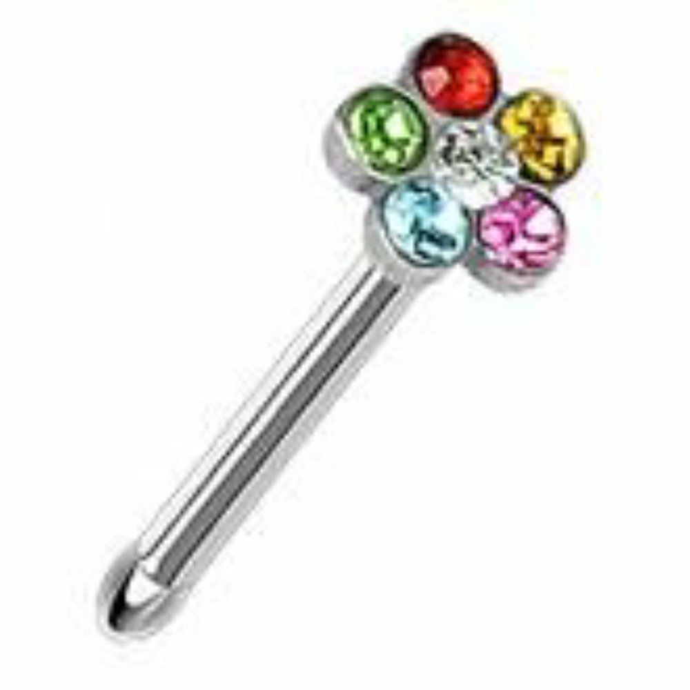 Body Accentz&reg; 20GA 316L Surgical Steel Nose Stud with Multi-Gem Paved Flower Top 1/4" bar 4mm flower